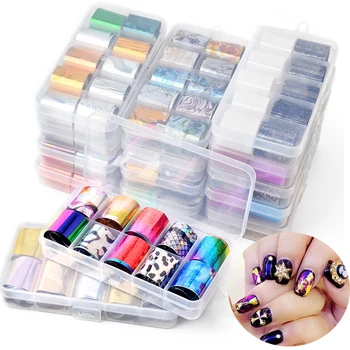 

10pcs/set 2.5*100cm Mixed Design Holographic Nail Art Transfer Foil Stickers Starry AB Color UV Gel Decals DIY Nail Art Decor