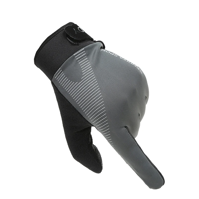 1 пара велосипедных перчаток полный палец Сенсорный экран противоскользящие MTB велосипедные перчатки для мужчин и женщин Спорт на открытом воздухе варежки перчатки дышащие - Цвет: Gray
