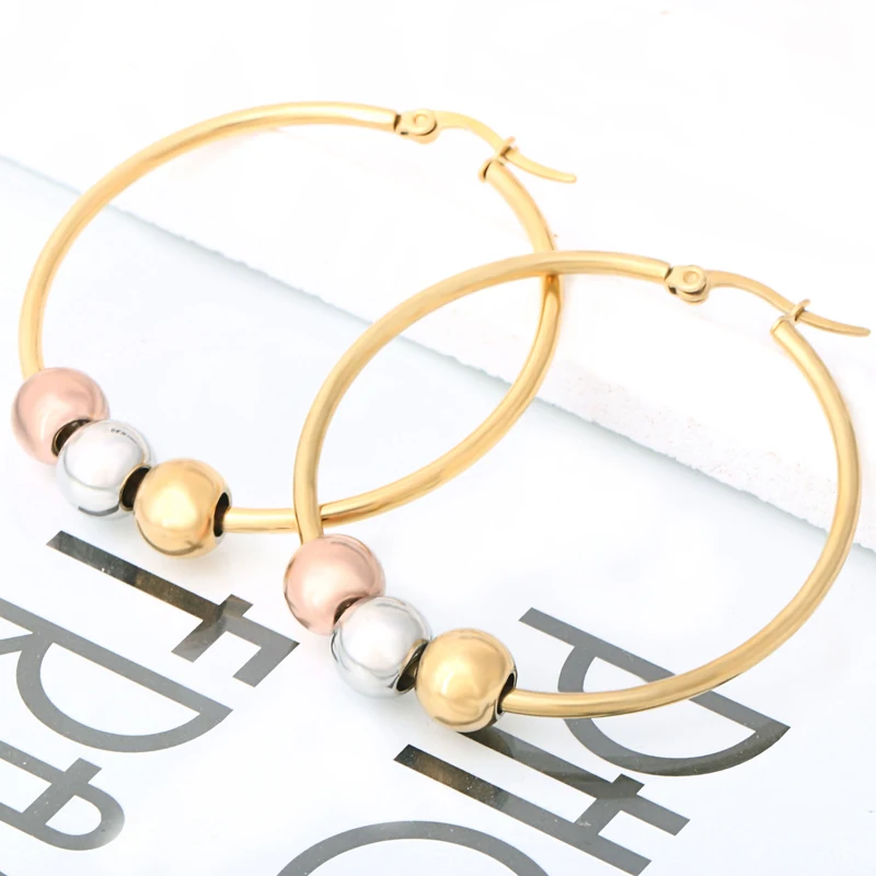 

Vintage Fashion Hoop Earrings New Fine Jewelry Unique Round Bead Gold Filled Hoop Earrings For Women Wedding