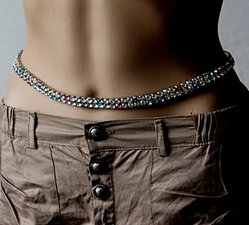 

Double dense rhinestone and color stones imported Czech rhinestone inlaid metal belt waist chain Korean fashion skirt chain