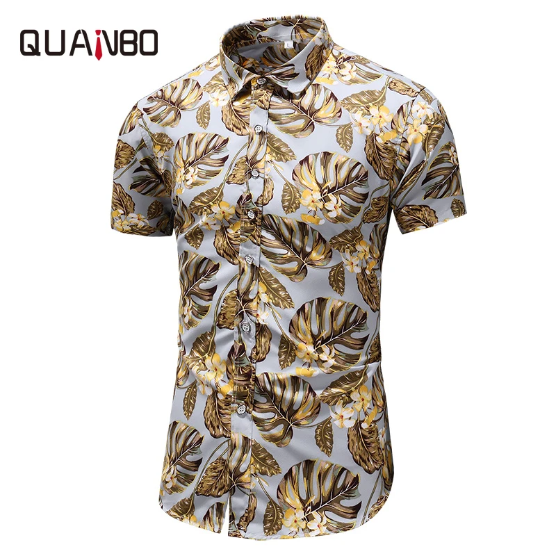 

QUANBO 2019 Clothes Summer New Arrival Mens Plus size Print Short Sleeve Shirts Casual Thin Hawaiian Shirt 5xl 6xl 7xl