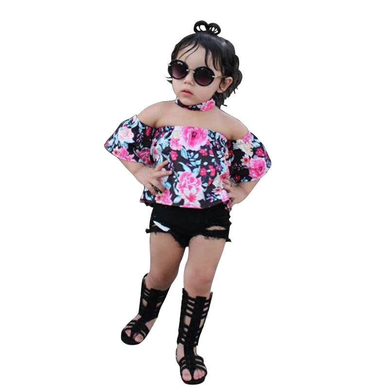 Комплект летней одежды из 2 предметов для маленьких девочек на день рождения, розовые топы с открытыми плечами для маленьких девочек+ белый комплект шорт, одежда DTZ343