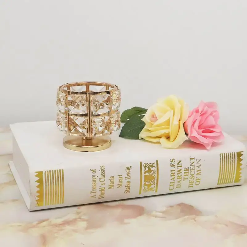 PEANDIM Small Crystal Candle Holder Gold Cute Tea Light Holder Wedding Decoration Table Centerpieces Candlestick For Party Home