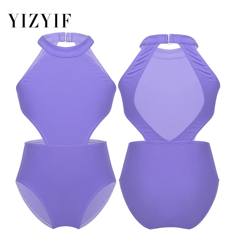 

YiZYiF Kids Girls Clothes Children Jumpsuit Dance Costume Sleeveless Halter Cutouts on Waist Backless Ballet Gymnastics Leotard