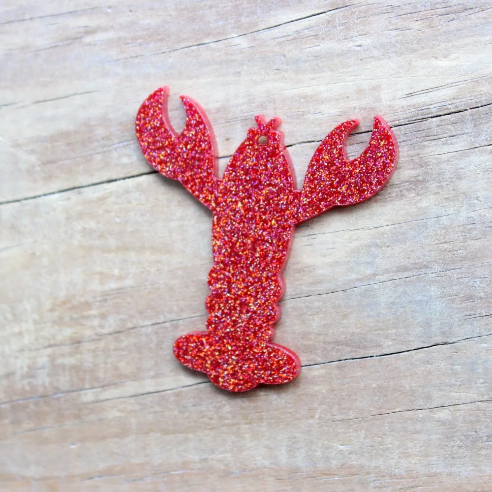 

(10pcs/lot) 50mm Acrylic Shrimp Keychains Lobsters Ornaments Red Glitter 2 inches -AC1143
