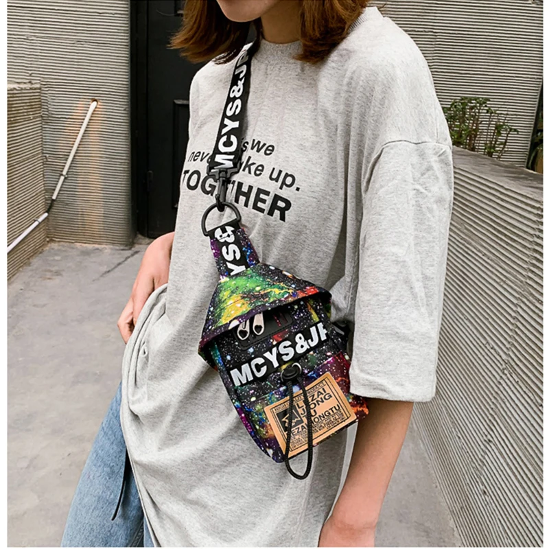 

Canvas Shoulder Bag Woman Chest Crossbody bags Street Sport Letter Packs Spray Color Messengers Travel Back Pack For Girls N68