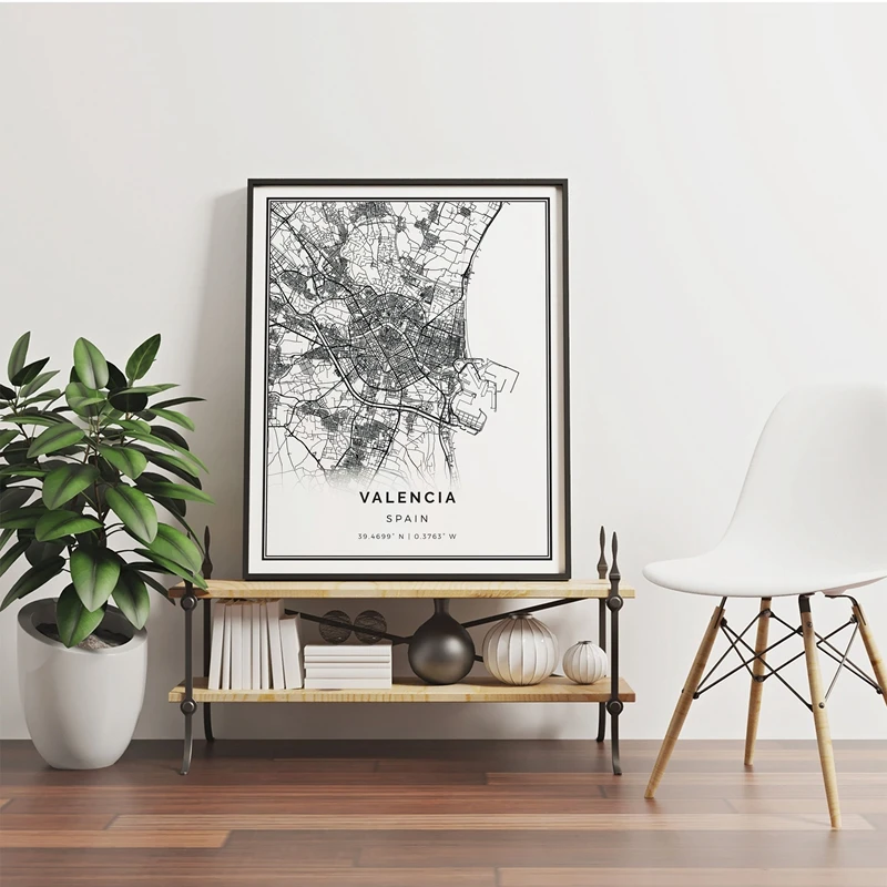 Valencia map poster print living room decor