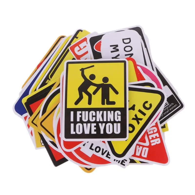 

50 Pcs Signs Stickers Danger Warning Banning Reminder Decor Sticker To DIY Car Laptop Motorcycle Suitcase Fridge Guitar Notebook