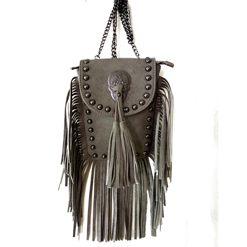 Best 2016 women black tassel bag classic flap bag PU leather small