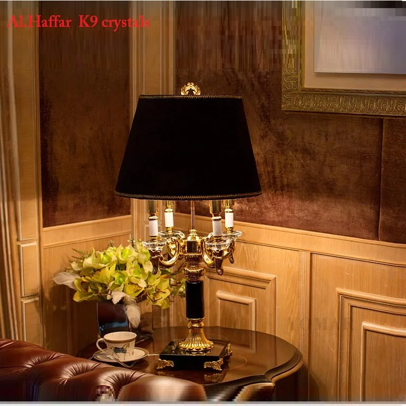 Luxury K9 big black crystal table lamp Fashion crystal table lamps for bedroom crystal table light fabric shade LED