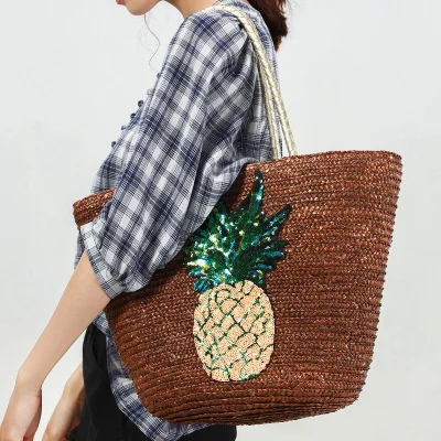

Handmade Women Handbags Straw bags for Lady Knitting style Women Composite Bags Pineapple Pattern Large Capacity Tote bag