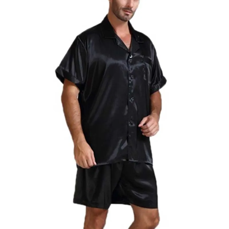 Мягкие пижамы мужские набор атласное шелковое ночное белье одежда Топы Шорты искусственный шелк мужские пижамы Loungewear пижамы Masculina домашние наборы