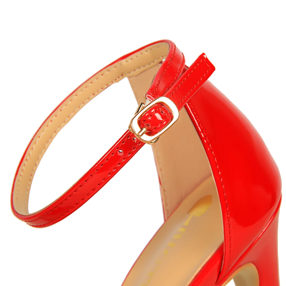 BIGTREE/Женские однотонные босоножки в сдержанном стиле туфли-лодочки из искусственной лакированной кожи на высоком каблуке с ремешком на щиколотке модельные туфли на шпильке вечерние Клубные ботинки из органической кожи
