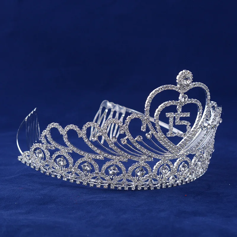 Quinceanera 15 Fifthteen Birthday Rhiestone Tiara Crown with Hair Combs (3)