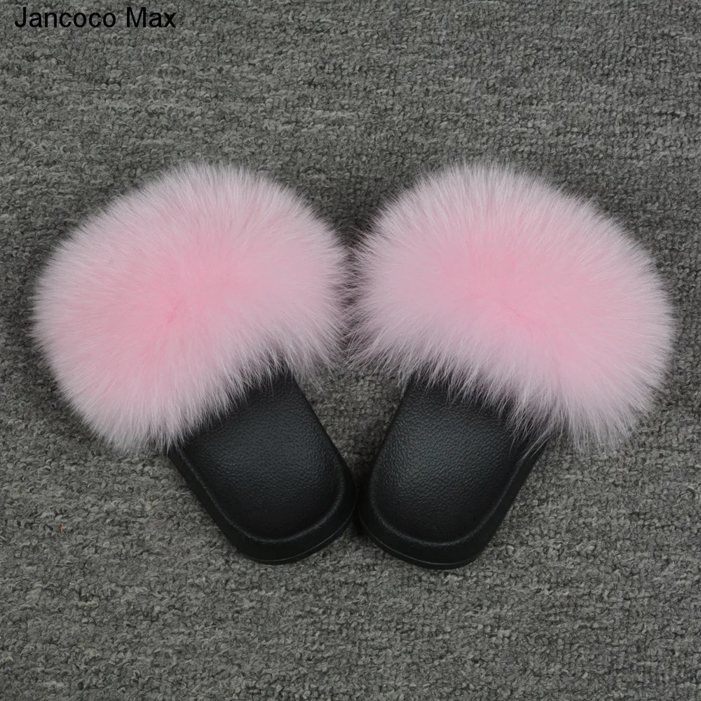 Jancoco Max 2019 Kids Real Fox Fur Girls Slipper Spring Summer Natural Fur Slides Children Indoor Outdoor  S60 GLOve24