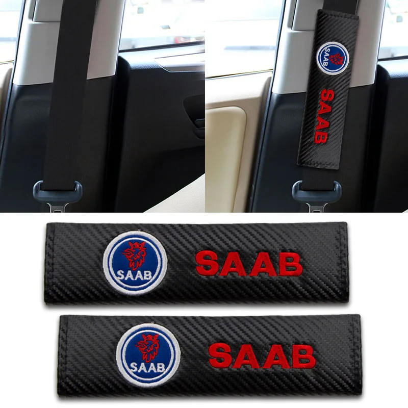 

2pcs Car-Styling Auto Seat Belt Cover Padding Car Accessories Case For Saab 03-10 9-3 9-5 93 95 9000 900 Emblems Car Styling
