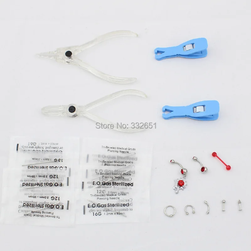 

Chuse 11083 Professional 20pcs Disposable Body Tattoo Piercing Tool Kits Needles Ring Nail jewelry Accessories Piercing