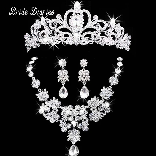 Bridal Jewelry Crown Necklace And Earring Set Tiara Rhinestone Bridal Jewelry Crown Necklace And Earring Set Tiara Rhinestone Wedding Accessories Crystal Sets