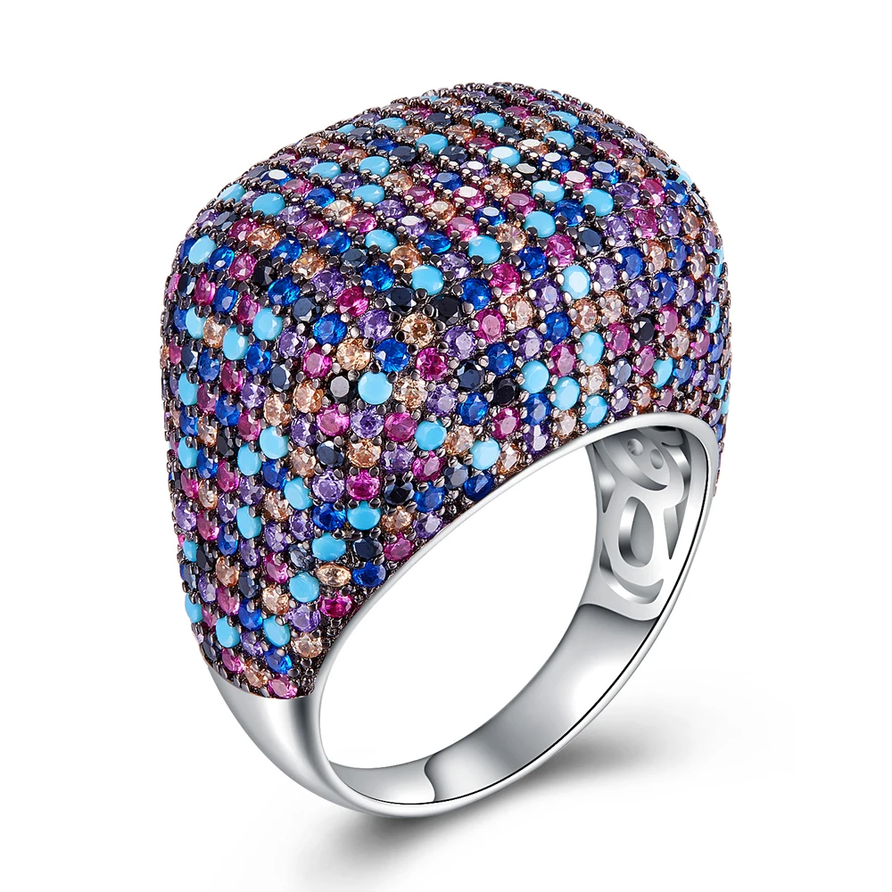 

New Color Rings for women 925 silver Ring Spring style luxury big ring setting many stones fashion jewelry Free shipping