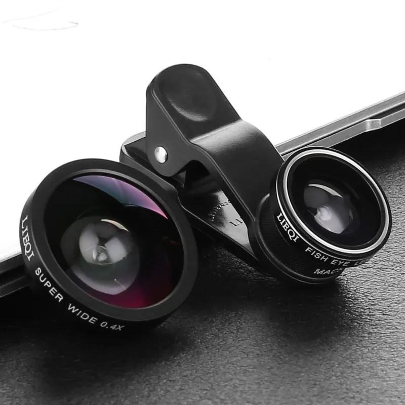3-в-1 Широкий формат макро объектив "рыбий глаз" Камера Наборы мобильный телефон рыбий глазные линзы с зажимом 0.4x для iPhone samsung сотовые телефоны