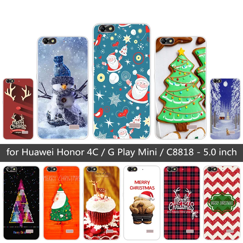 Silicon Cove For Huawei Honor 4C Phone Back Merry Christmas Case Ultrathin G Play CHM-CL00 Mini Capa Carcasa |