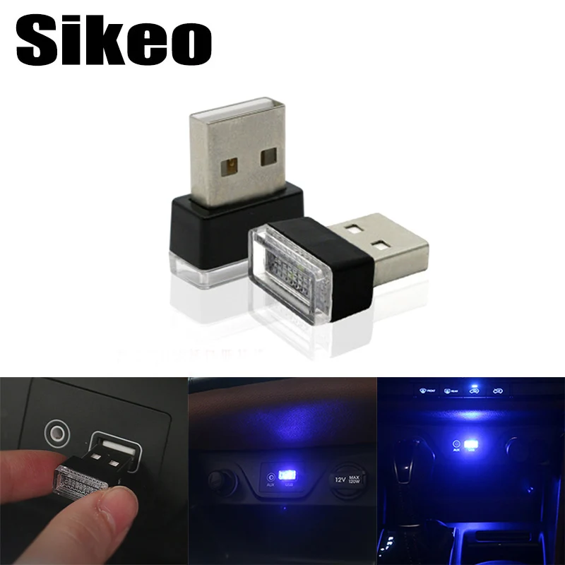 

2PC Car USB LED Atmosphere Lights Decorative Ambience Lamp Emergency Lighting Universal PC Portable Plug and Play Red/Blue/White