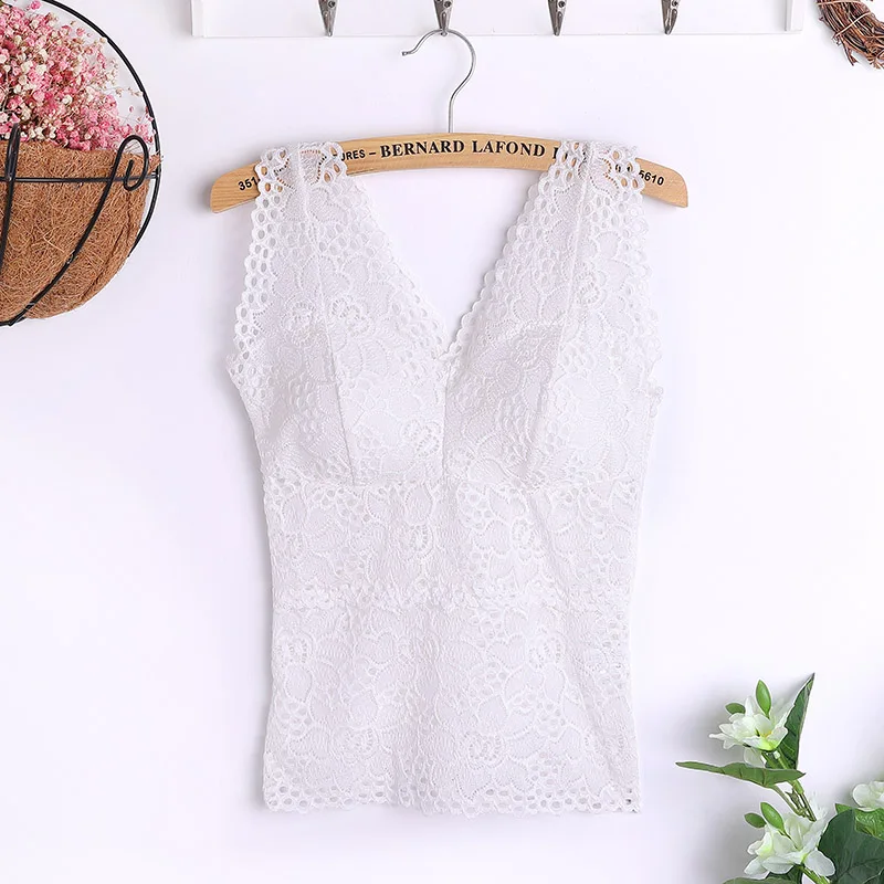 Women Floral Cami Padded Bra Tank Top Sexy Lace Cami Bralette Crochet Flower Bra Vest Women's Bra Crop Top