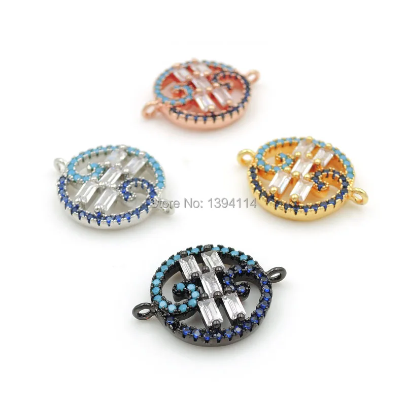 

20*15*4mm Micro Pave Blue&Kallaite&Clear CZ Round Of Cancer Pattern Connector Fit For Women As DIY Bracelets Accessory