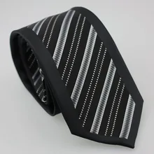 Yibei Coachella Для мужчин Галстуки Граничит черный, серебряный диагональные полосы шеи галстук микрофибры галстук Бизнес тканые Gravatas