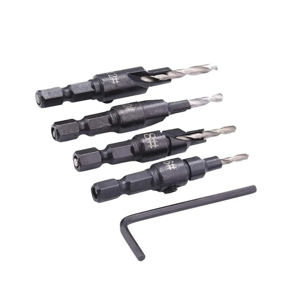4pcs HSS Countersink Drill Bit Set 1/4 Hexagonal Handle Chamfer Corresponding Drill 6#/8#/10#/12# 4pcs HSS Countersink Drill Bit Set 1/4 Hexagonal Handle Chamfer Corresponding Drill 6#/8#/10#/12#