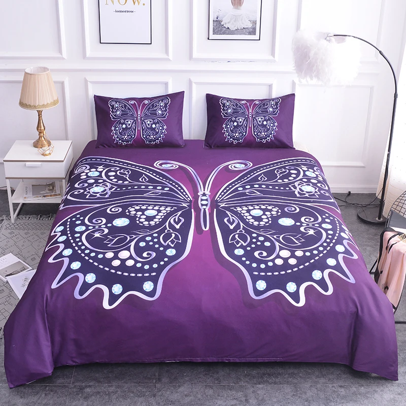 

ZEIMON Animals Bedding Set 3D Duvet Cover Set Butterfly Printed Queen Size Purple Comforter Polyester Bedclothes Home Textiles