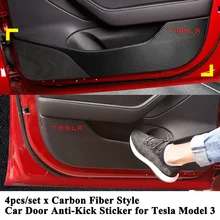 4 pz/set Per Lo Styling Auto Porta Anti-Calcio Sticker Logo Pad Anti-Sporco Della Copertura Della Protezione Calcio Zerbino Cuscino Accessori per Tesla Modello 3