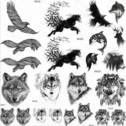 OMMGO, Орел, птица, волк, Временные татуировки, наклейки, дельфин, лось, нарисованные поддельные татуировки, маленькие животные, на заказ
