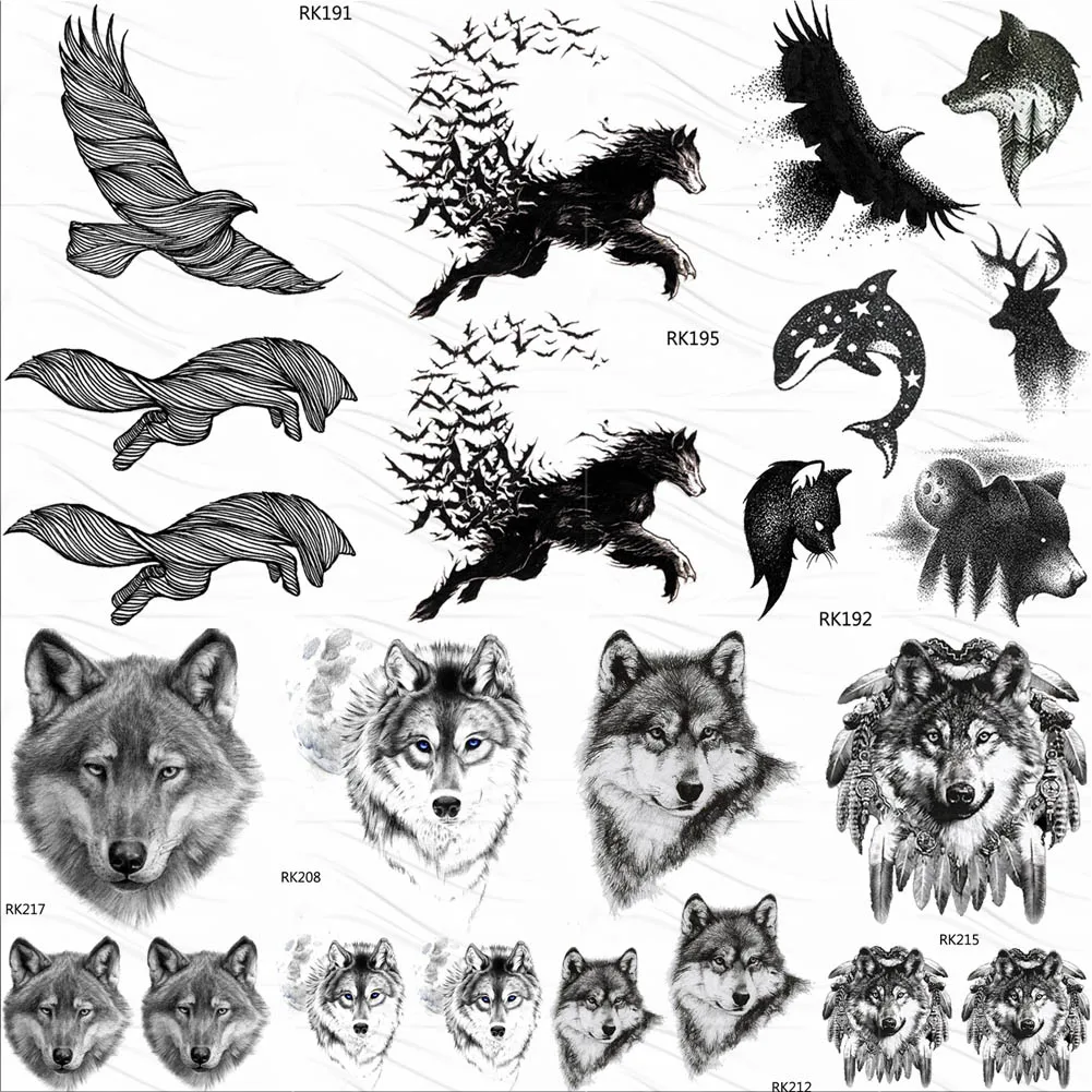 

OMMGO Eagle Bird Wolf Temporary Tattoos Sticker Dolphin Elk Draw Fake Tattoo Small Animal Custom Tatoos For Women Men Body Art