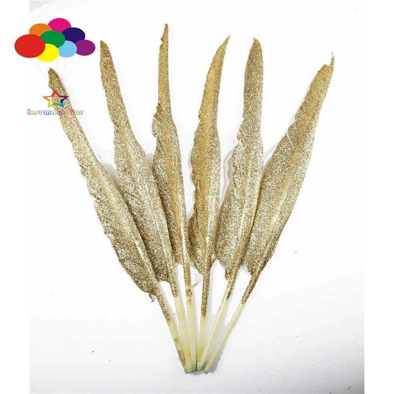 

50pcs 100% natural turkey back feather dyed gold giltter 30-35cm/12-14inch beautiful for Diy costume mask headdress