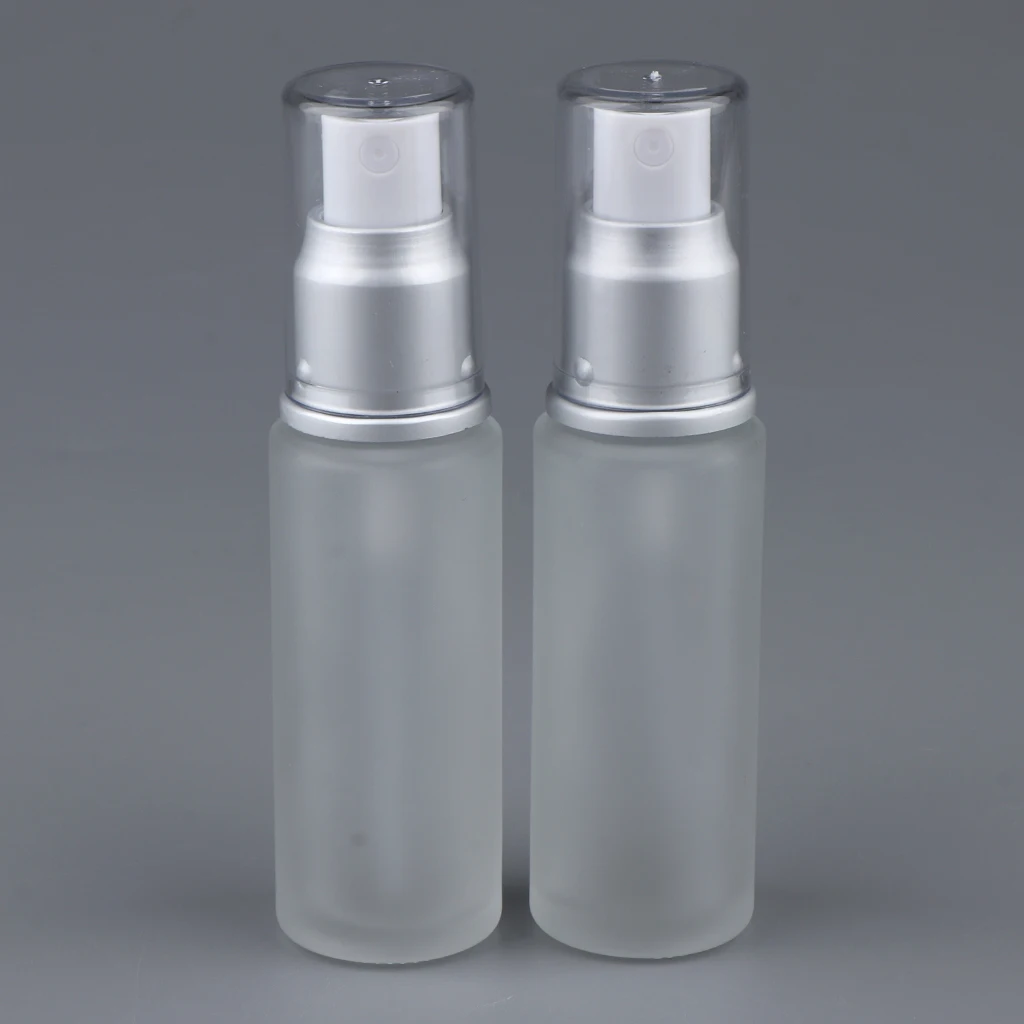 2Pcs Empty Refill Glass Bottle Lotions Serum Pump Dispenser Travel Storage Container Cosmetics Bottles Perfume Atomizer Bottle
