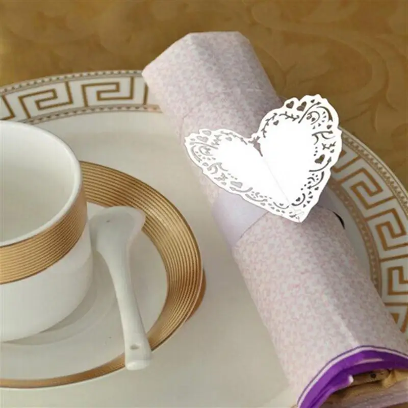 

50pcs Laser Cut Napkin Rings for Dinners Lunch Tables Home Wedding Heart Style Paper Napkin Ring Wedding Table Decoration