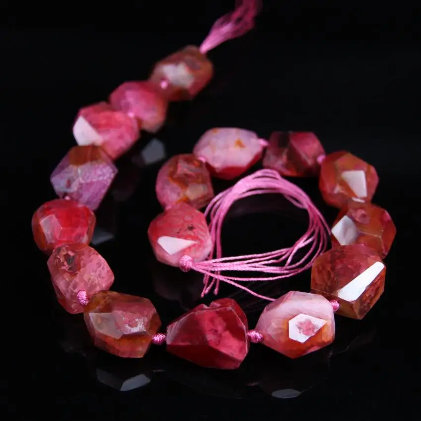 

15.5"/strand Rose Red Dragon Veins Agates Faceted Nugget Beads,Pink Natural Onxy Stone Gems Druzy Cut Nugget Pendants Jewelry