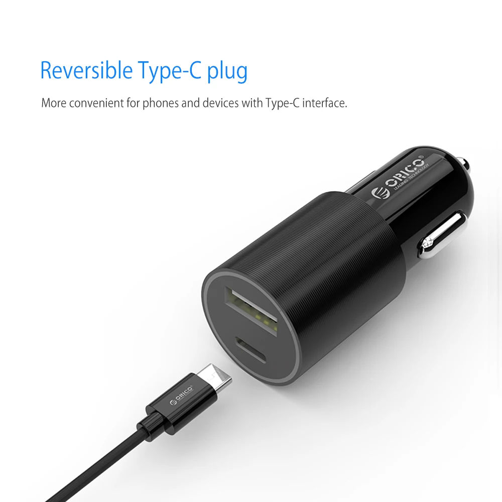 ORICO شاحن سيارة USB نوع C شاحن سيارة مع نوع-C و USB-A نواتج المحمول هاتف لوحي ORICO شاحن سيارة USB نوع C شاحن سيارة مع نوع-C و USB-A نواتج المحمول هاتف لوحي
