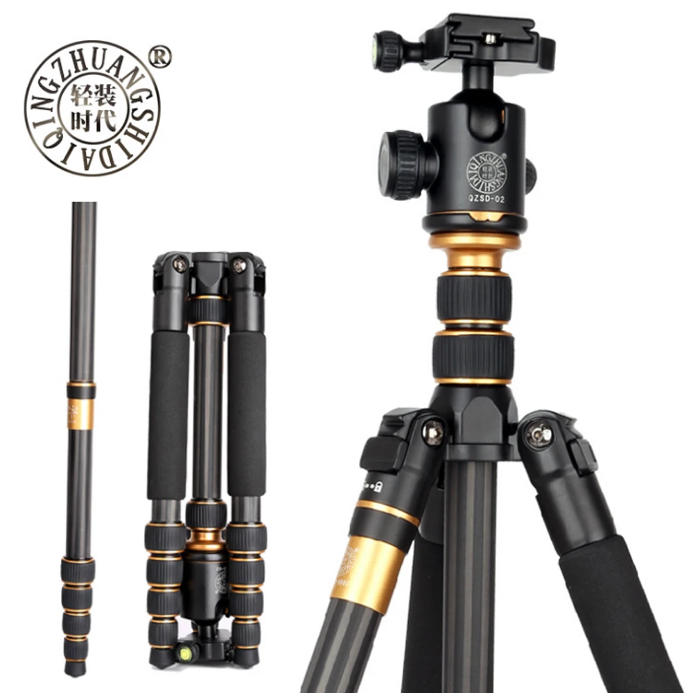 

Beike QZSD Q666C Professional Carbon Fiber Tripod Monopod For Travel DSLR Camera Light Compact Portable Stand 15kg Max Load