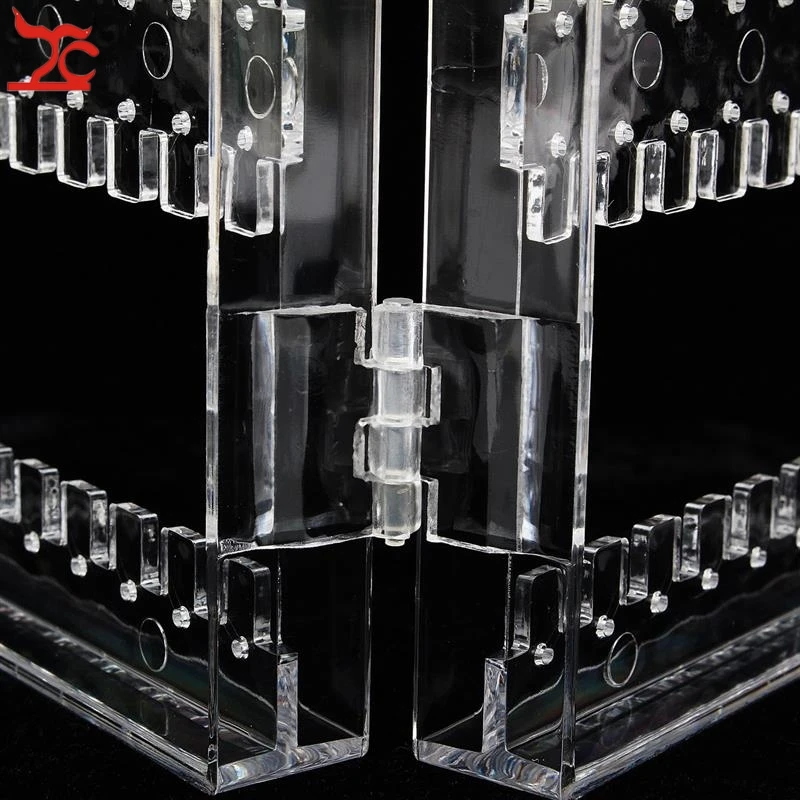 Foldable 4 Panel Clear Acrylic Makeup Jewelry Organizer Holder 256 Holes Earring Stud Necklace Bracelet Case Cabinet Stand Shelf