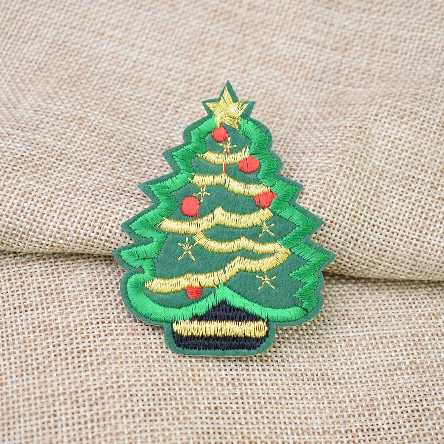 Diy patches for clothing iron embroidered Christmas tree patch applique
