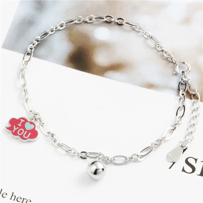 I LOVE YOU letter bracelet 100% 925 Sterling Silver Jewelry fashion hypoallergenic bracelets for women gift