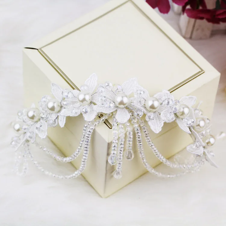 Crystal Diamond Bride Bridal Wedding Hair Head Band Wear Pearl Rhinestone Jewelry Headdress Headband Tiara Coronal Forehead Crown (2)