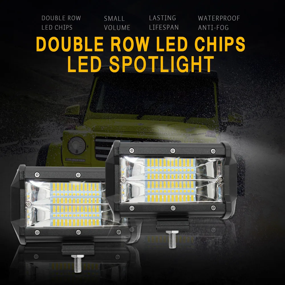 2X 72W Super Flood LED Work Light Bar 5 Inch 12V 24V LED Bar For Jeep