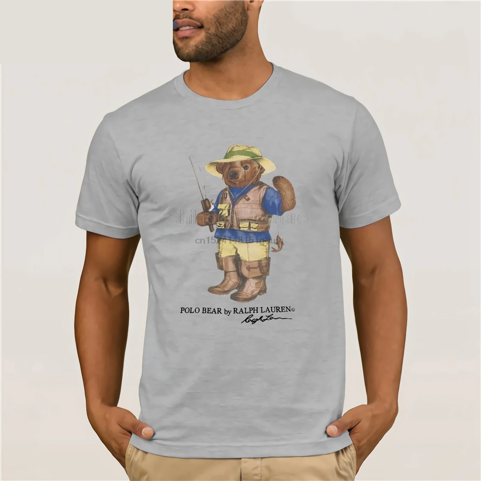 

New 123Ralph 123Lauren T-Shirt Bear Logo Fishing Cotton Short Sleeve S to XXL Cartoon t shirt men Unisex New Fashion tshirt