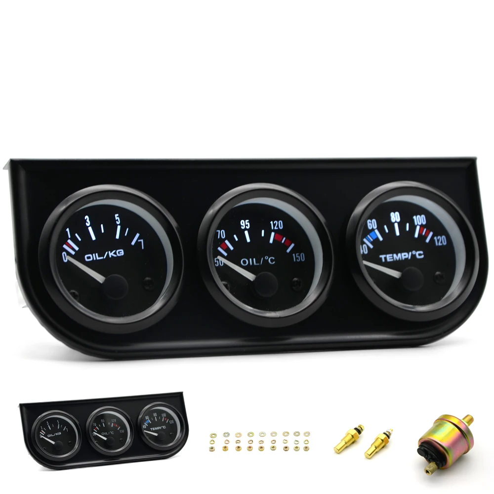 

52mm Water Temp Oil Temp Oil Pressure Gauge Meter 3 in 1 Kit With Sensor
