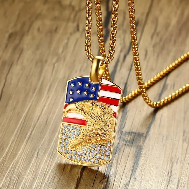 Aliexpresscom Buy American Flag Bald Eagle Dog Tags Pendant Necklace For Men Stainless Steel Gold Tone Collares Male Jewelry 24 Inch From Reliable