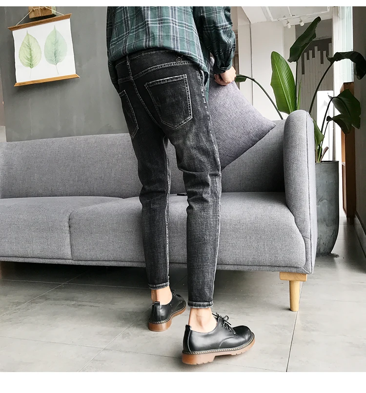 2018 Mew Для мужчин модные Повседневное классические черные маленькие прямые отверстия для ног ковбойские брюки стретч Slim Fit джинсы джинсовые