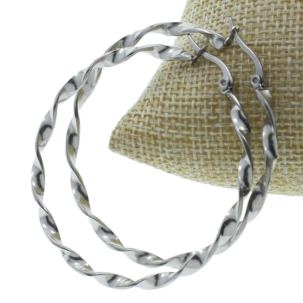 

1 Pair 50mm Twist Round Loop Stainless Steel Hoop Earring Womens Punk Jewelry Factory Wholesale Big Circle Loop Hoop Earrings